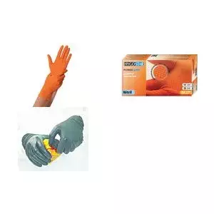 Нитриловая перчатка HYGOSTAR POWER GRIP M оранжевая, без пудры, длина 240 мм