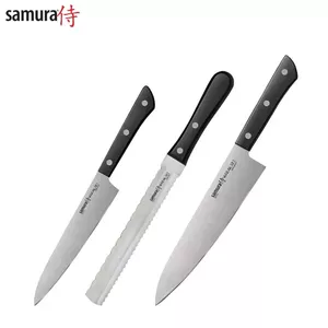 Samura Harakiri 3-Piece Kitchen Knife Set, AUS-8 Stainless Steel, 59 HRC, Black Handle