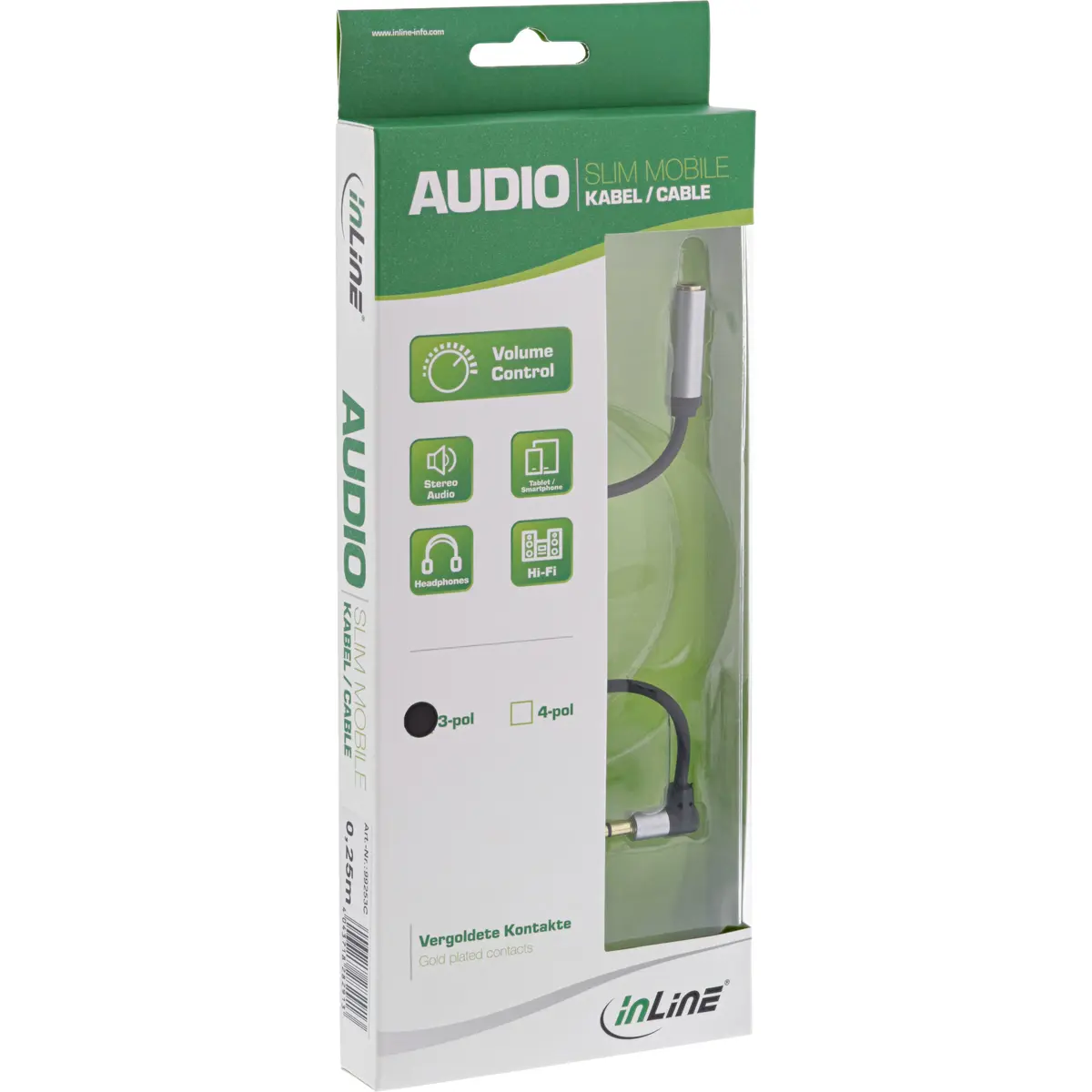 InLine Slim Audio Kabelis 3.5mm M/F 0.25m Photo 3