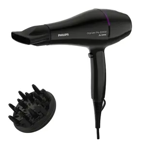 Philips DryCare BHD274/00 profesionāls matu fēns ar 2200 W AC motoru, jonizācijas funkciju, aukstā gaisa plūsmu, difuzoru un koncentratoru, melnā krāsā