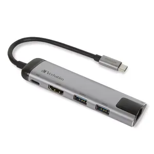 Laptop dock / port replicator Verbatim 49141 — USB 3.2 Gen 1 Type-C, metal housing, 3 A input, 30×115×15.3 mm, black/silver