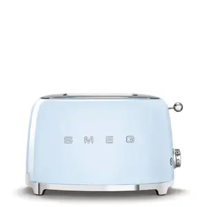 Тостер Smeg 50's Style TSF01PBEU пастельный синий на 2 ломтика с корпусом из нержавеющей стали, мощностью 950 Вт, функцией размораживания и поддоном для крошек