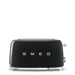 Тостер Smeg 50's Style TSF02BLEU черного цвета на 4 ломтика, 2 отделения, корпус из нержавеющей стали, мощность 1500 Вт, с разморозкой и регулировкой степени обжарки