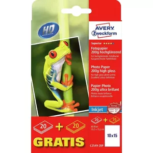 Avery C2549-20P fotopapīrs Balts High-gloss