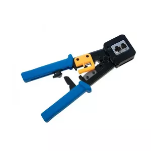 Crimping tool QOLTEC 54427 — hand cable crimper, black and blue, 1 pc