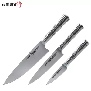 Samura BAMBOO Chef's Essential Knife Set, 3-Piece, AUS-8 Japanese Steel, 59 HRC
