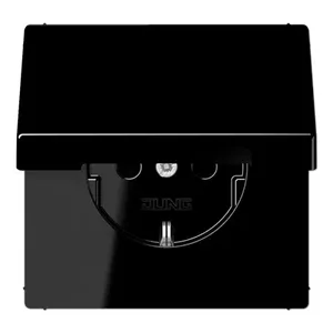 Розетка JUNG LS 1520 KL SW SCHUKO с откидной крышкой, 16А 250В, черная