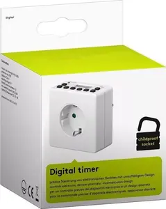 Умная розетка MicroConnect GRUTIMER3 — внутренняя таймер-розетка с ЖК-дисплеем, 110×81×78 мм, белая