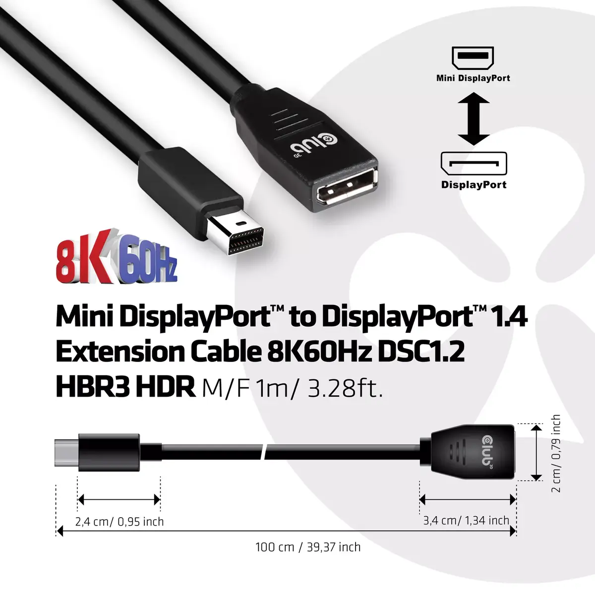 Mini DisplayPort uz DisplayPort kabelis CLUB3D CAC-1121 Photo 5