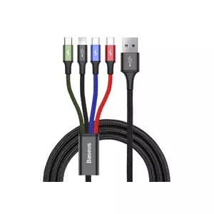 USB data cable Baseus CA1T4-B01, USB-A to Lightning/micro-USB/USB-C, 1.2 m, aluminium housing, black
