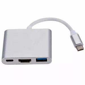 Roger Multimediju adapteris no C tipa uz HDMI (4K @ 30Hz, 1080P @ 60Hz) + USB 3.0 Sudraba