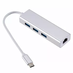 Roger AD15642 USB-C Hubs - Sadalītājs 3 x USB 3.0 / RJ45 Sudraba