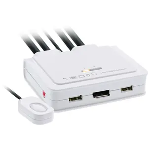2-портовый KVM-переключатель InLine USB-C и DisplayPort в DisplayPort 4K Ultra HD аудио встроенный кабель белый