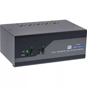 KVM Desktop Switch InLine 2-port Dual Monitor DP+HDMI 4K USB 3.0 Audio