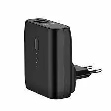 USAMS PB11 5000mAh Power Bank and Travel Charger in Black with 2 USB-A Ports, 1 USB-C Port, and 2.4A Output