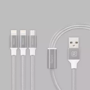 Recci Delicate RCS-H120 3 in 1 Micro USB + 2 x Lightning Fast Charging 1,2 m  Grey