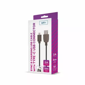 USB‑кабель Setty SUC3M2ATCBLA — длина 3 м, 2 A, Type‑C, чёрный