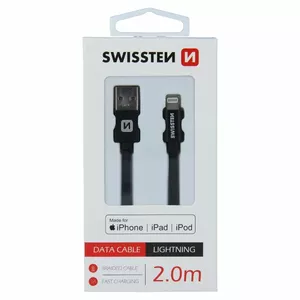 Кабель USB Lightning SWISSTEN SW-MFI-LIGH-3A-2M-BK — MFi, быстрая зарядка 3A, 2.0 м, чёрный