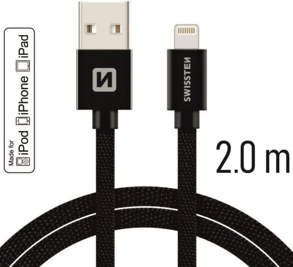 USB Lightning kabelis SWISSTEN SW-MFI-LIGH-3A-2M-BK —
