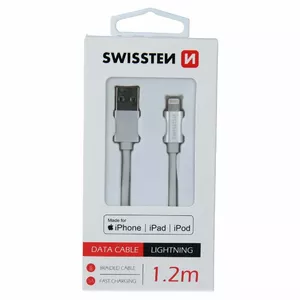 Кабель Lightning SWISSTEN SW-MFI-LIGH-3A-1.2M-SI — длина 1,2 м, 3A быстрая зарядка, MFi-сертифицирован