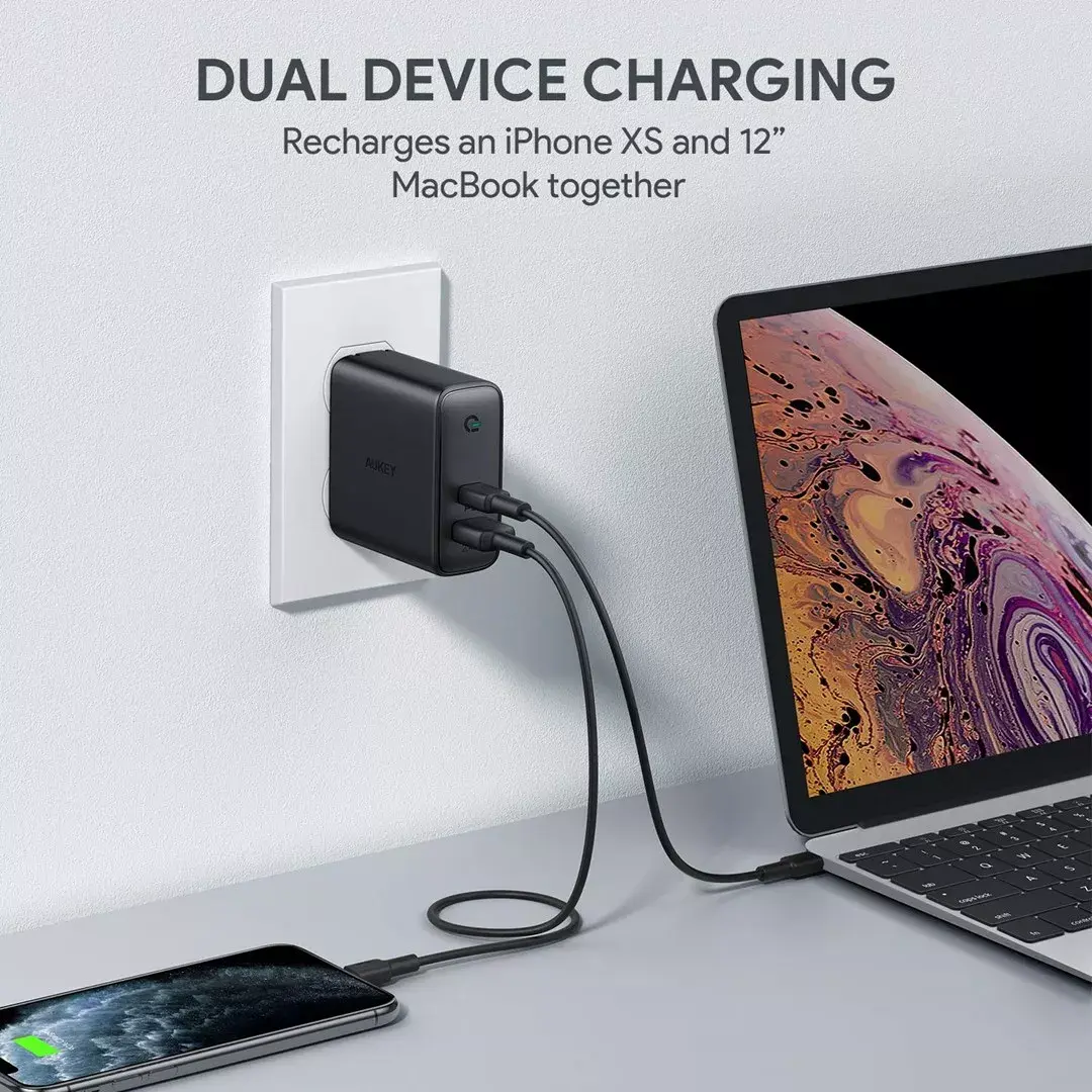 Aukey PA-D3 sienas lādētājs 60W PD 2xUSB Photo 5