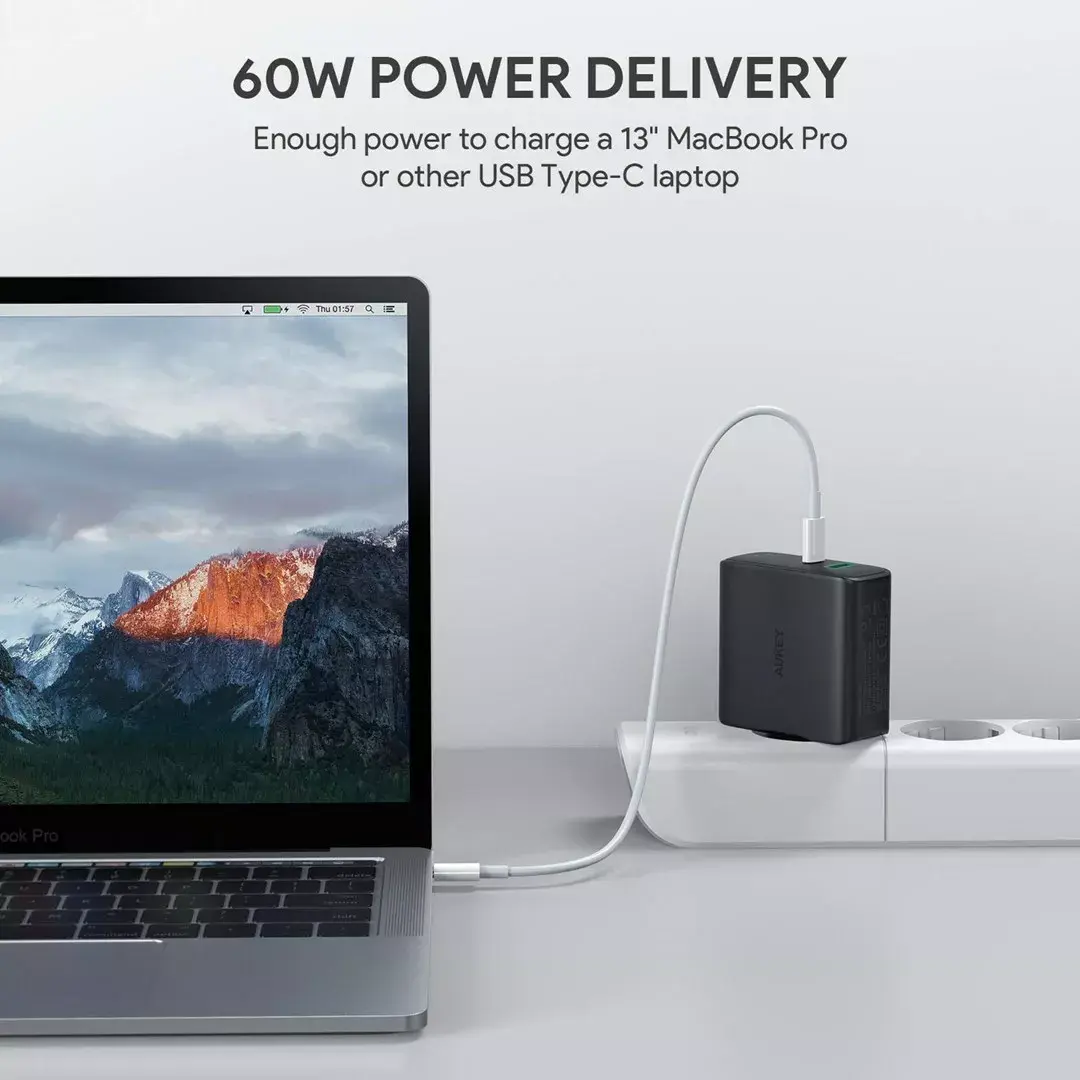 Aukey PA-D3 sienas lādētājs 60W PD 2xUSB Photo 7