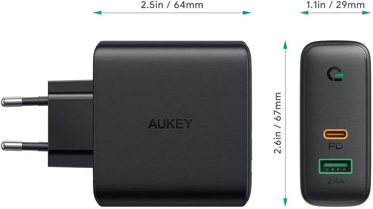 Aukey PA-D3 sienas lādētājs 60W PD 2xUSB Photo 17