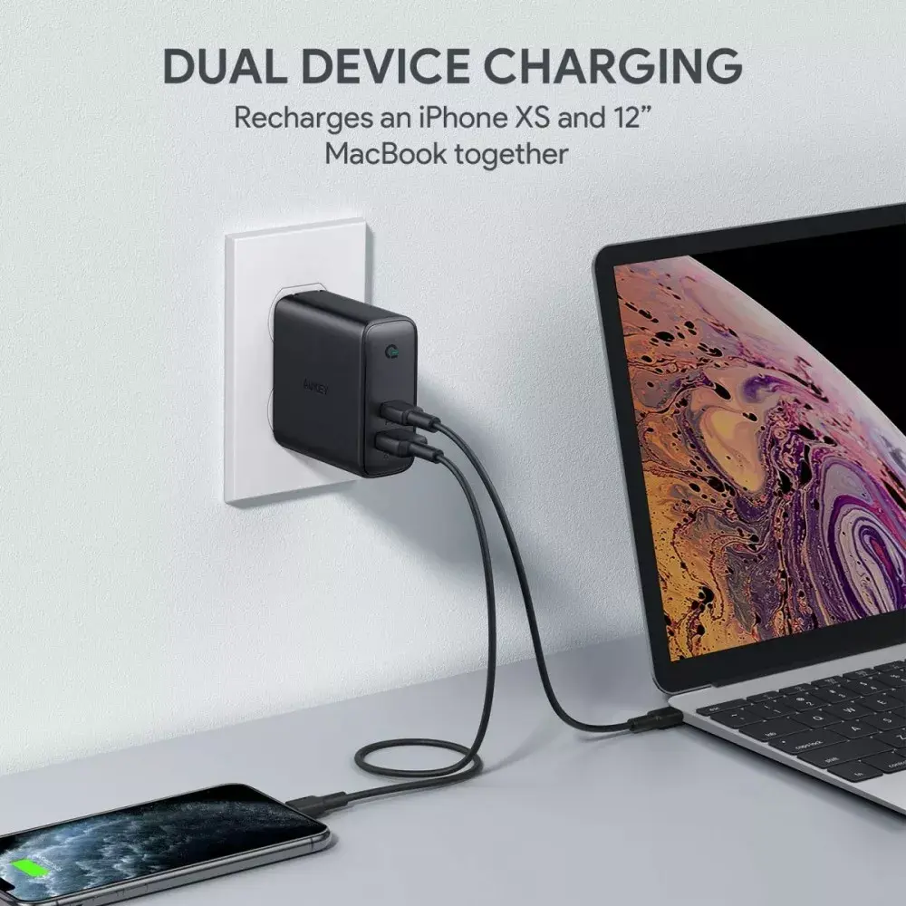 Aukey PA-D3 sienas lādētājs 60W PD 2xUSB Photo 6