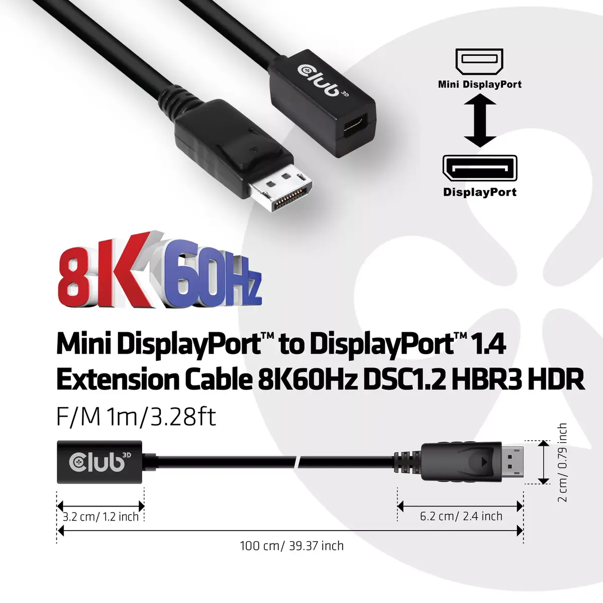 Кабель-удлинитель DisplayPort CLUB3D Mini DisplayPort 1.4 Photo 8