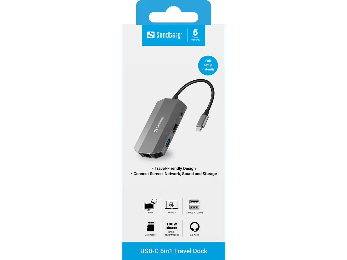 Sandberg USB-C 6in1 Travel Dock dokstacija Photo 2