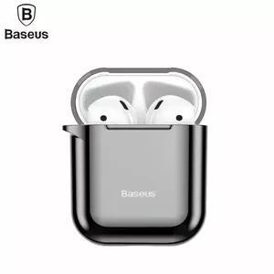 Protective Case for AirPods 1/2 Baseus Metallic Shining Ultra-thin Silicone with Hook Black