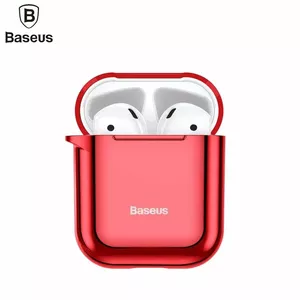 Baseus Metallic Shining Īpaši plāns silikona aizsargvāciņs ar āķīti priekš Airpods 1 / 2 Sarkans