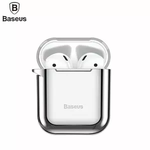 Baseus Metallic Shining Īpaši plāns silikona aizsargvāciņs ar āķīti priekš Airpods 1 / 2 Sudrabains