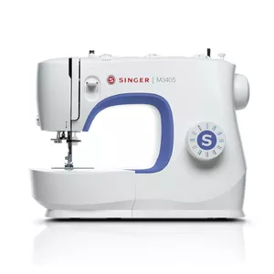 Manual sewing machine SINGER M3405 — mechanical, 23 stitch patterns, 1-step buttonhole, free arm, blue/white