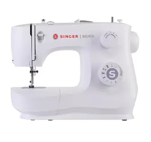 SINGER semi-automatic sewing machine M2405 — electric, white, includes button sewing foot