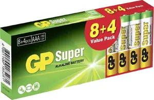 Пачка батареек GP Super Alkaline AAA (LR03) 8+4 шт. — 12 штук