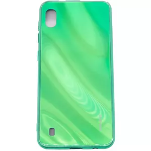 Protective case Evelatus for Samsung Galaxy A10 with water ripple electroplating and tempered glass back, green