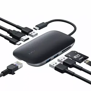 Док-станция для ноутбука AUKEY CB-C71 — 3x USB‑C (USB 3.2 Gen1), HDMI, RJ‑45, MicroSD, USB PD 100 Вт, кабель 0,15 м, черная