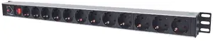 Блок распределения питания INTELLINET вертикальный Rackmount PDU 714044 — 12 розеток Type F, кабель 1.8 м, 16 A, 250 V, 1U, алюминий, чёрный