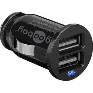 Автомобильное зарядное устройство Goobay 44177, 2× USB 5 В для MP3, мобильных телефонов, смартфонов и планшетов — вход 12–24 В, чёрное