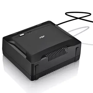 UPS fsp/fortron Nano 600 — 600 VA (360 W), ieeja 270 V → izvade 220 V, 2 kontaktligzdas, melns