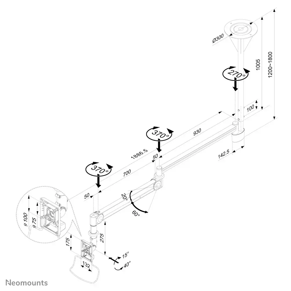 Neomounts FPMA-HAC100 medical ceiling monitor mount Photo 5