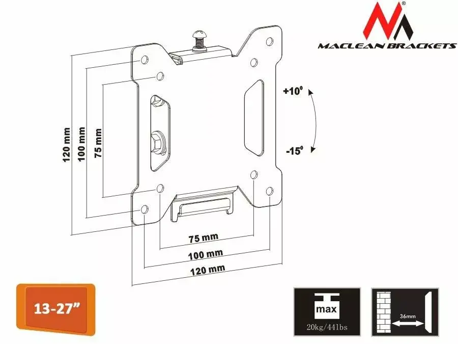 TV wall mount MACLEAN MC-596 13"–27" 20 kg Photo 4