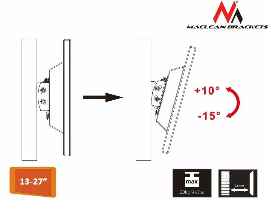 TV wall mount MACLEAN MC-596 13"–27" 20 kg Photo 5