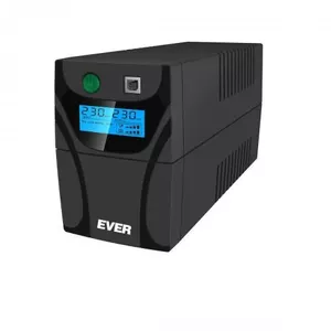 UPS Ever EASYLINE 850 AVR USB — line-interactive torņa UPS, 0,85 kVA / 480 W, 230 V izvade, LCD, 2 AC kontaktligzdas, 9 Ah VRLA akumulators