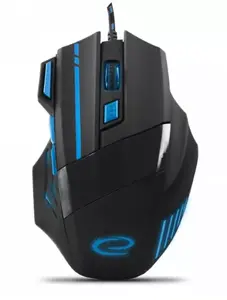 Vadu optiskā spēļu pele ESPERANZA EGM201B — USB Type-A, 2400 DPI, 7 pogas, labroču, 1.5 m kabelis, melna/zila