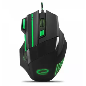 Проводная игровая мышь ESPERANZA EGM201G — правша, оптическая 2400 DPI, 7 кнопок, USB Type-A, кабель 1,5 м, чёрно-зелёная