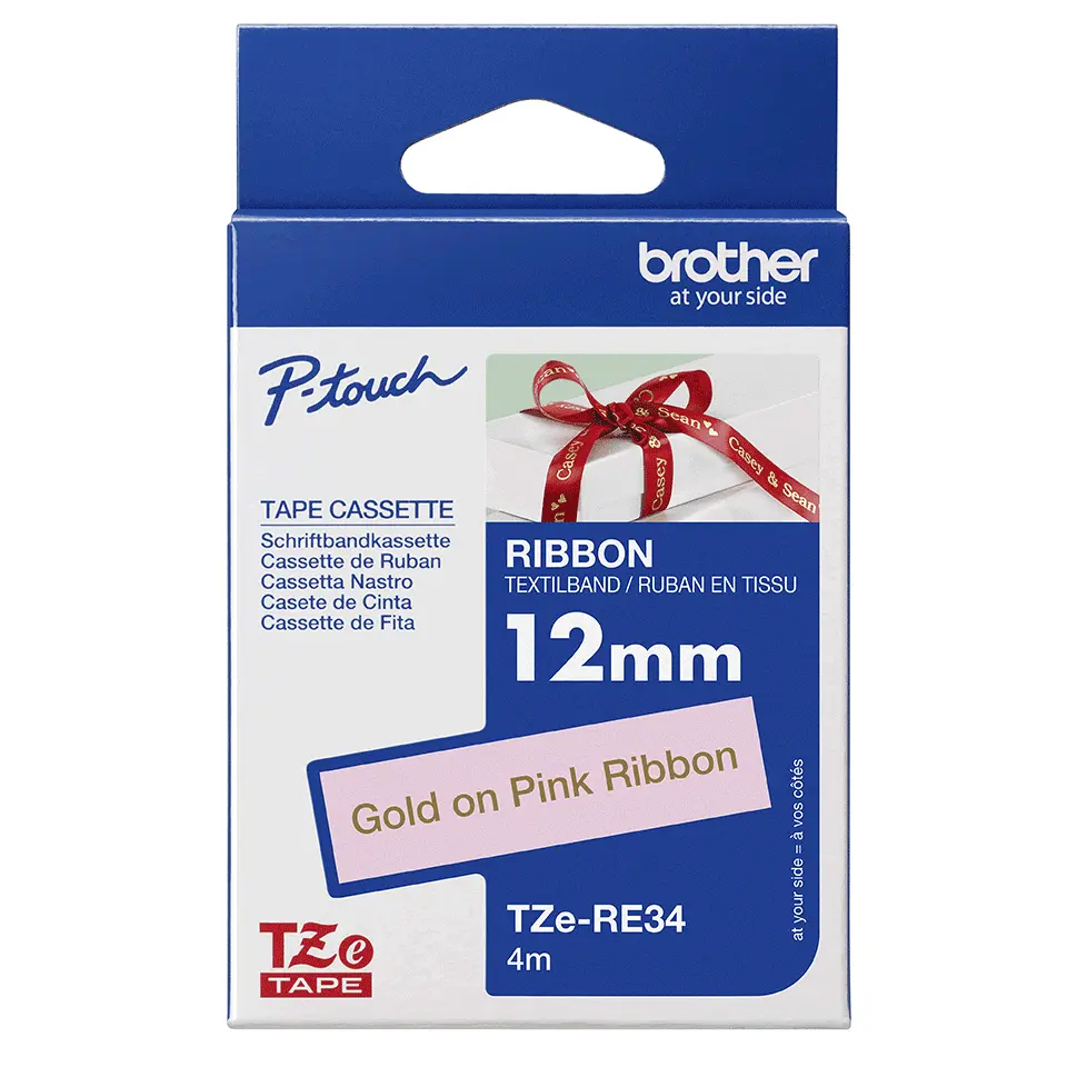 Brother TZE-RE34 Label Tape Gold on Pink Photo 6
