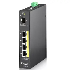Unmanaged Switch Zyxel RGS100-5P — 4× Gigabit RJ-45, 1× SFP, 4× PoE+ (120W), L2, DIN/Rack/Wall mountable
