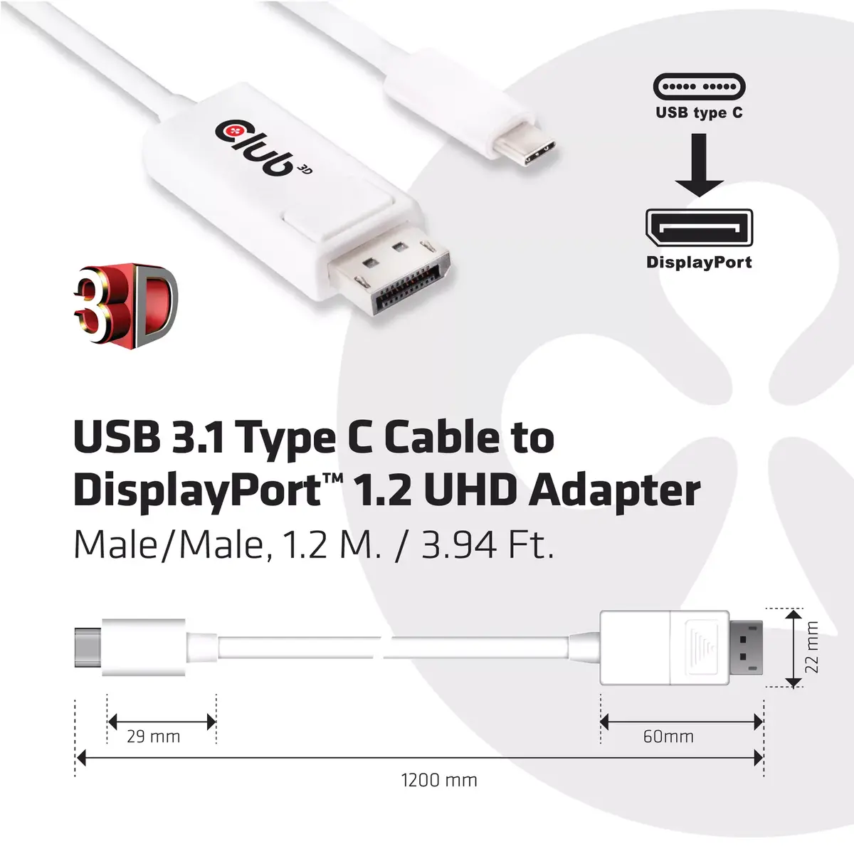 Адаптер USB 3.1 Type C на DisplayPort 1.2 CLUB3D Photo 4